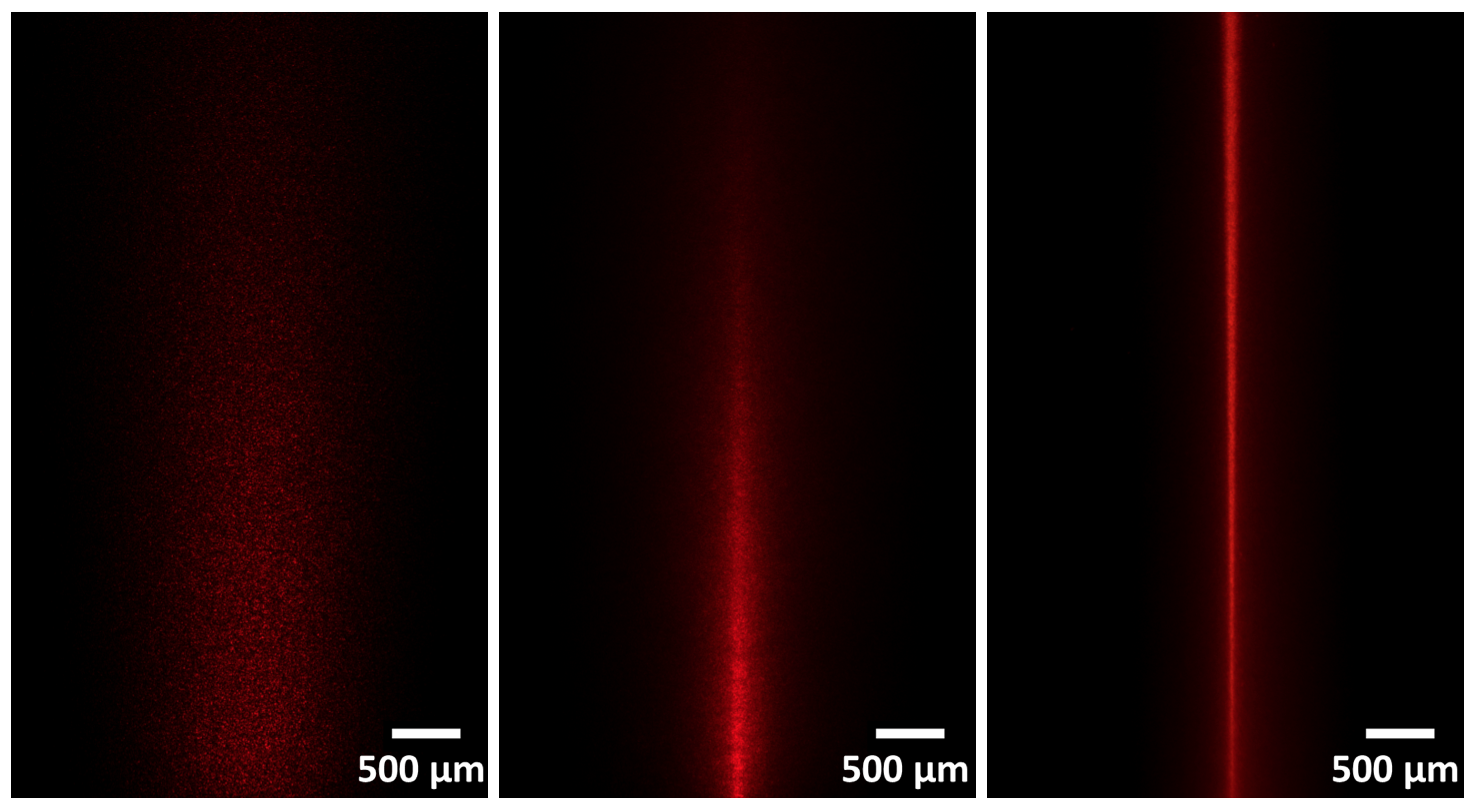 Three images showing, on the left, the most dispersion and on the right the least.